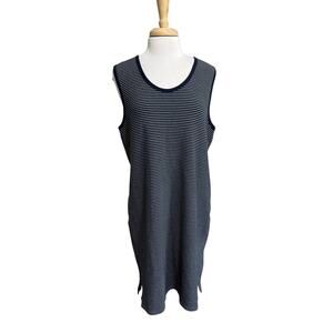 J Crew Sleeveless Tank Dress XL Shift Navy White Stripe Stretch Nautical Classic